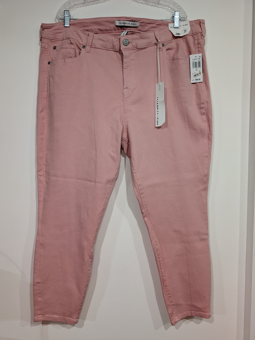 Celebrity Pink Light Pink Stretch Mid Rose Ankle Skinny Jeans Womens 22 NEW